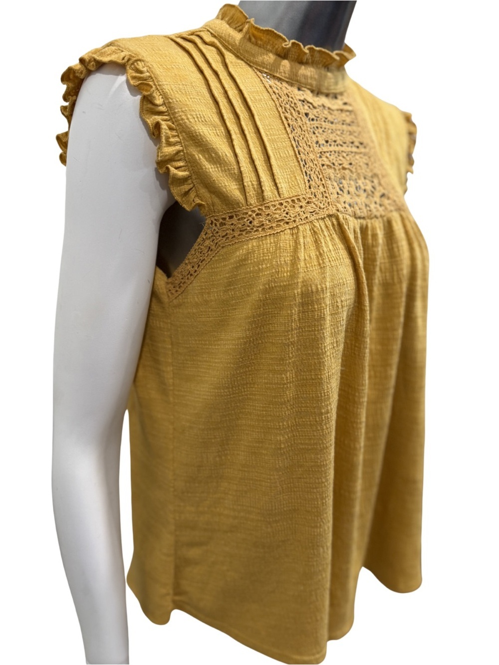 Cable & Gauge Mustard Crochet Mock Neck Boho Top Large - Picture 3 of 6